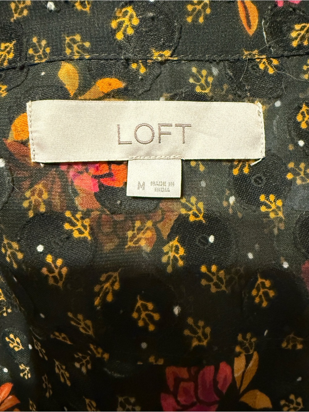 LOFT Dark Green Floral Long Sleeve Button-Up Shirt - Picture 5 of 6